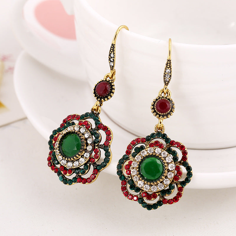Ethnic-style hollow-out flower earrings