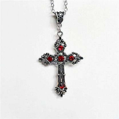 Gothic Cross Pendant Necklace with Gemstone
