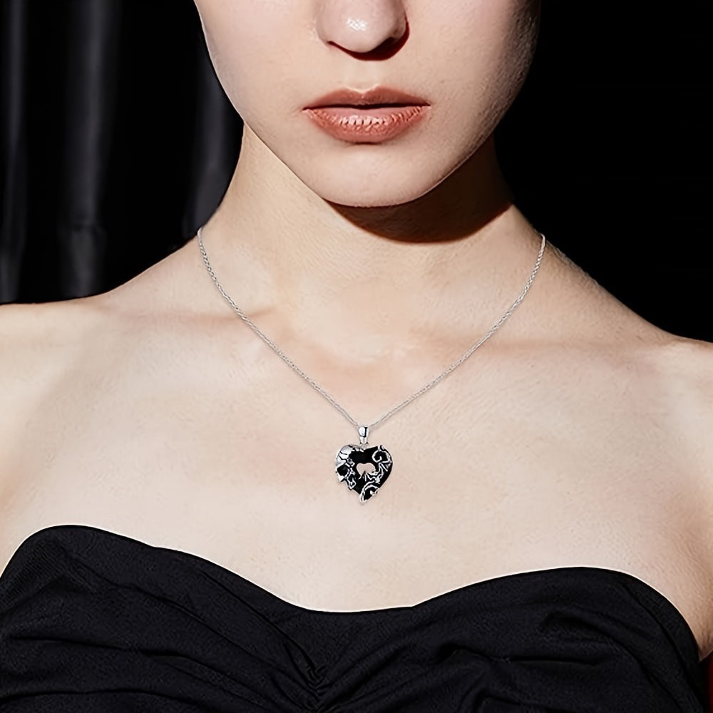 Gothic Skull Bat Oval Pendant Necklace