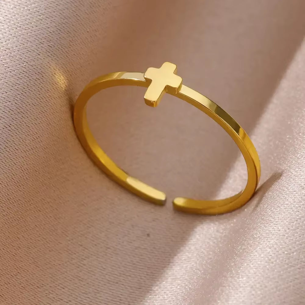 Stainless Steel Rings for Women Aesthetic Heart Gold Color Wedding Ring Vintage Waterproof Wedding Jewelry Prom Accessories Gift