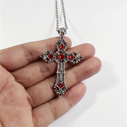 Gothic Cross Pendant Necklace with Gemstone