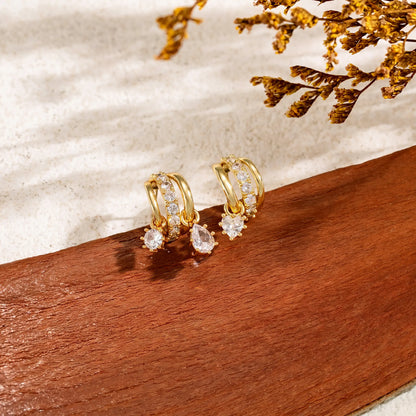 Elevate Your Style with Dearmay Asymmetrical Gold Earrings - 14K Gold Plated Elegance with Sparkling Zircon Pendant
