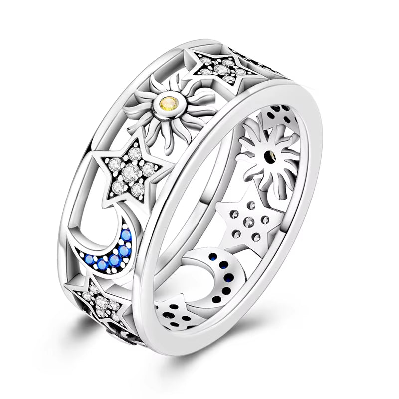 Women Silver Finger Rings for Women Original 925 Sterling Silver Cocktail Ring Geometric Cubic Zircon Heart Wedding Jewelry
