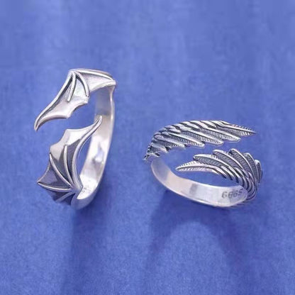 Angel Devil Wings Adjustable Open Ring Vintage Jewelry