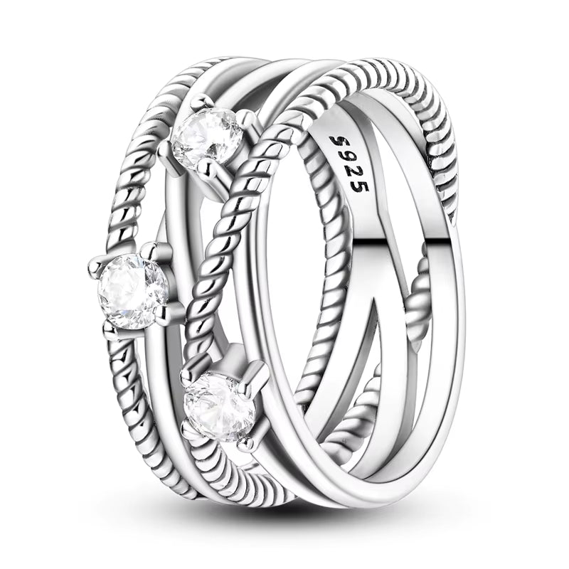 Women Silver Finger Rings for Women Original 925 Sterling Silver Cocktail Ring Geometric Cubic Zircon Heart Wedding Jewelry
