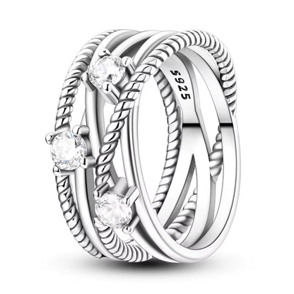 Women Silver Finger Rings for Women Original 925 Sterling Silver Cocktail Ring Geometric Cubic Zircon Heart Wedding Jewelry