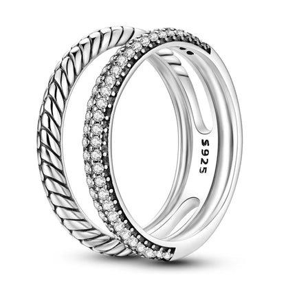 Women Silver Finger Rings for Women Original 925 Sterling Silver Cocktail Ring Geometric Cubic Zircon Heart Wedding Jewelry