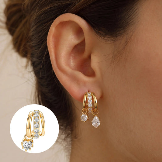 Elevate Your Style with Dearmay Asymmetrical Gold Earrings - 14K Gold Plated Elegance with Sparkling Zircon Pendant