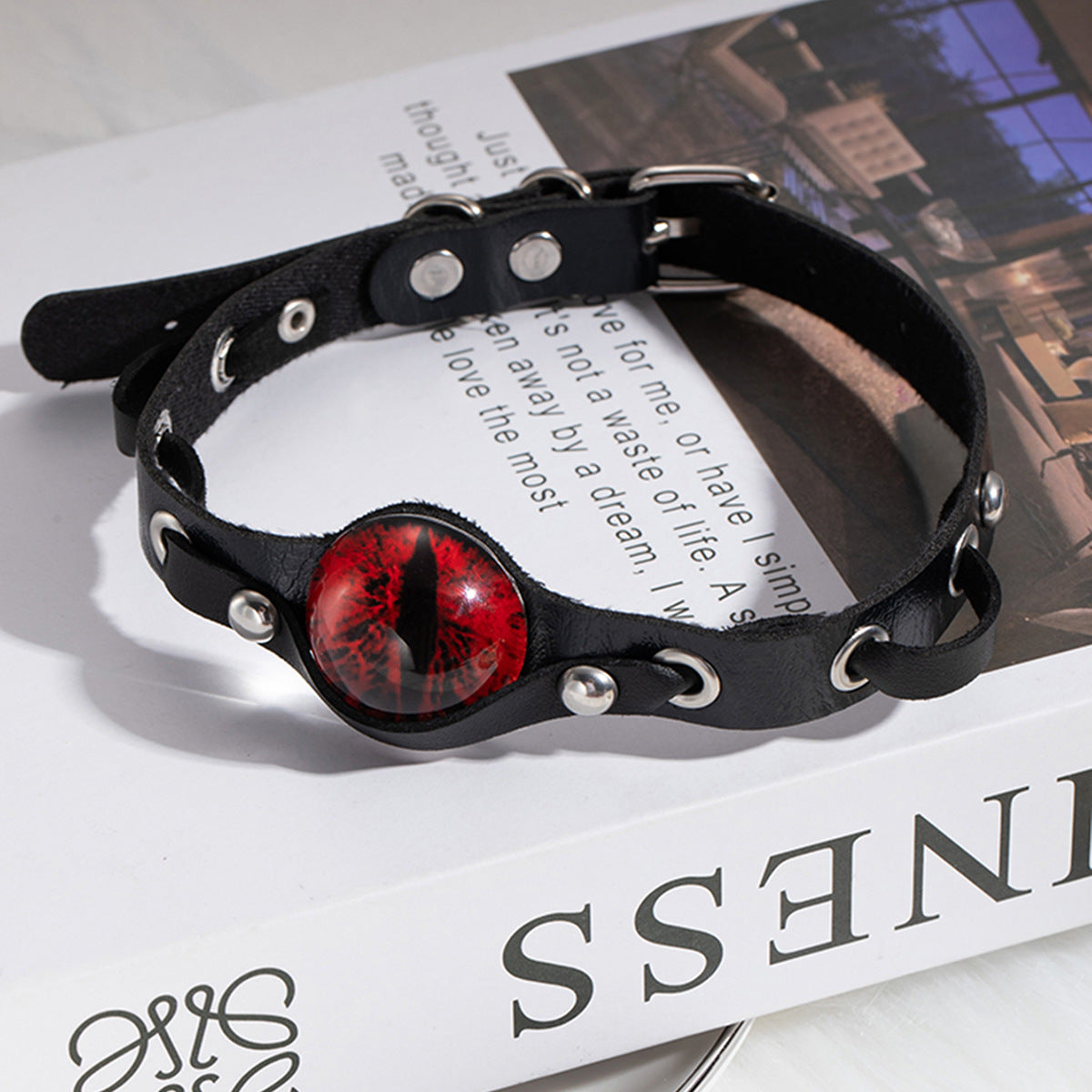 Gothic Red Eye Resin Pendant Leather Necklace