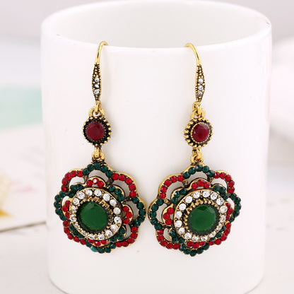 Ethnic-style hollow-out flower earrings