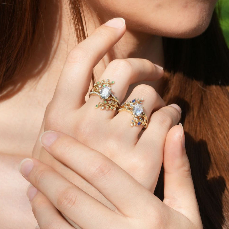 Leaf and Gem Ring