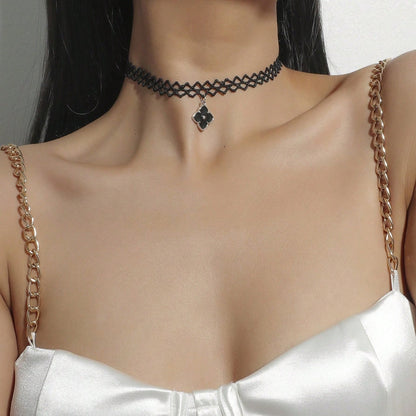 Gothic Lace Choker Necklace with Tassel Pendant