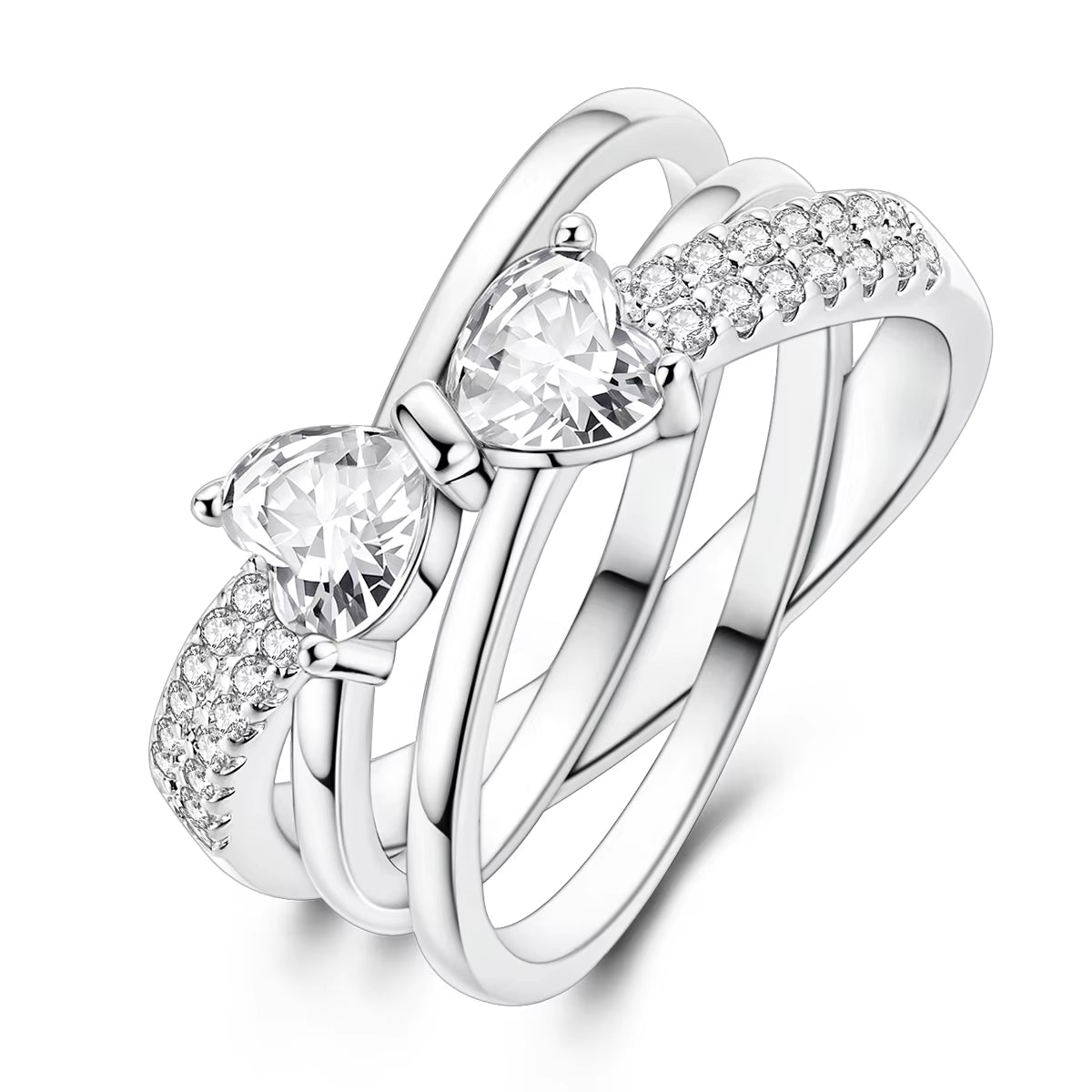 Women Silver Finger Rings for Women Original 925 Sterling Silver Cocktail Ring Geometric Cubic Zircon Heart Wedding Jewelry
