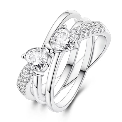 Women Silver Finger Rings for Women Original 925 Sterling Silver Cocktail Ring Geometric Cubic Zircon Heart Wedding Jewelry