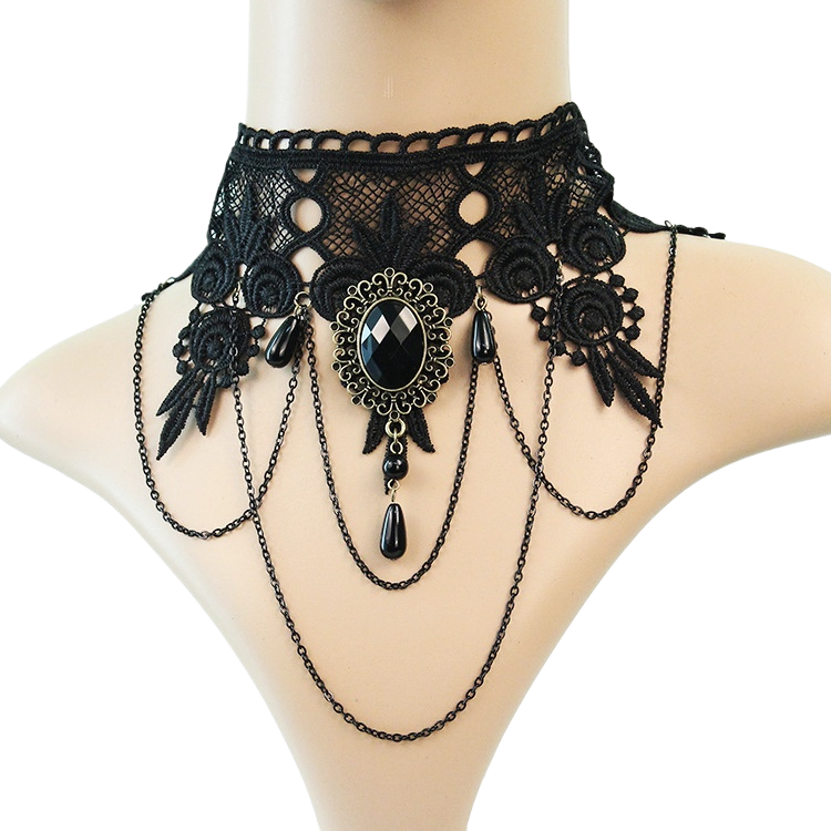 Gothic Lace Drop Necklace with Extendable Chain