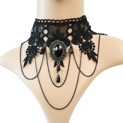 Gothic Lace Drop Necklace with Extendable Chain
