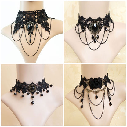 Gothic Lace Drop Necklace with Extendable Chain