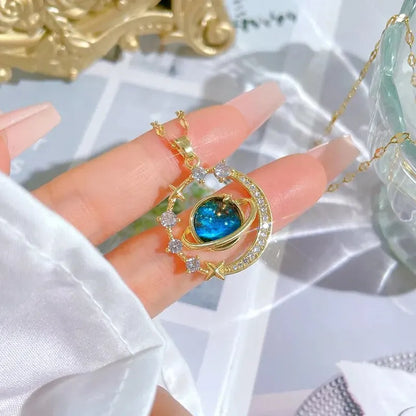 Stainless Steel Clavicle Chain Exquisite Starry Sky Planet Light Luxurious Temperament Gorgeous Necklace Star and Moon Versatile