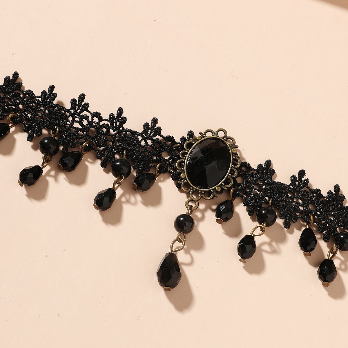 Gothic Lace Choker Necklace with Tassel Pendant