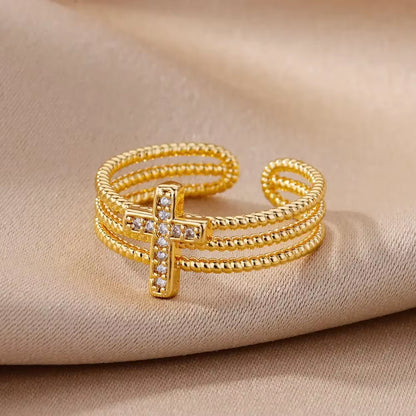 Stainless Steel Rings for Women Aesthetic Heart Gold Color Wedding Ring Vintage Waterproof Wedding Jewelry Prom Accessories Gift