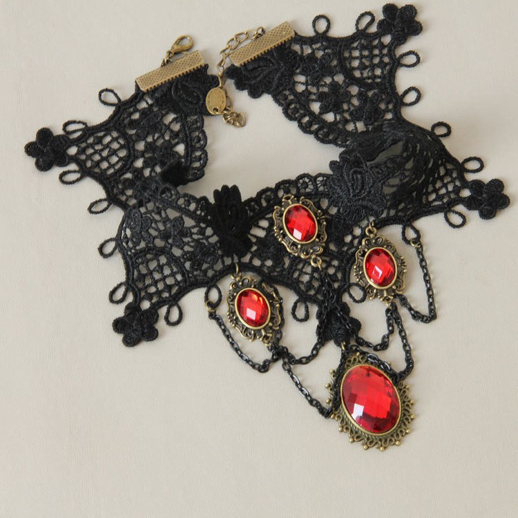 Gothic Lace Drop Necklace with Extendable Chain