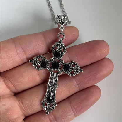 Gothic Cross Pendant Necklace with Gemstone