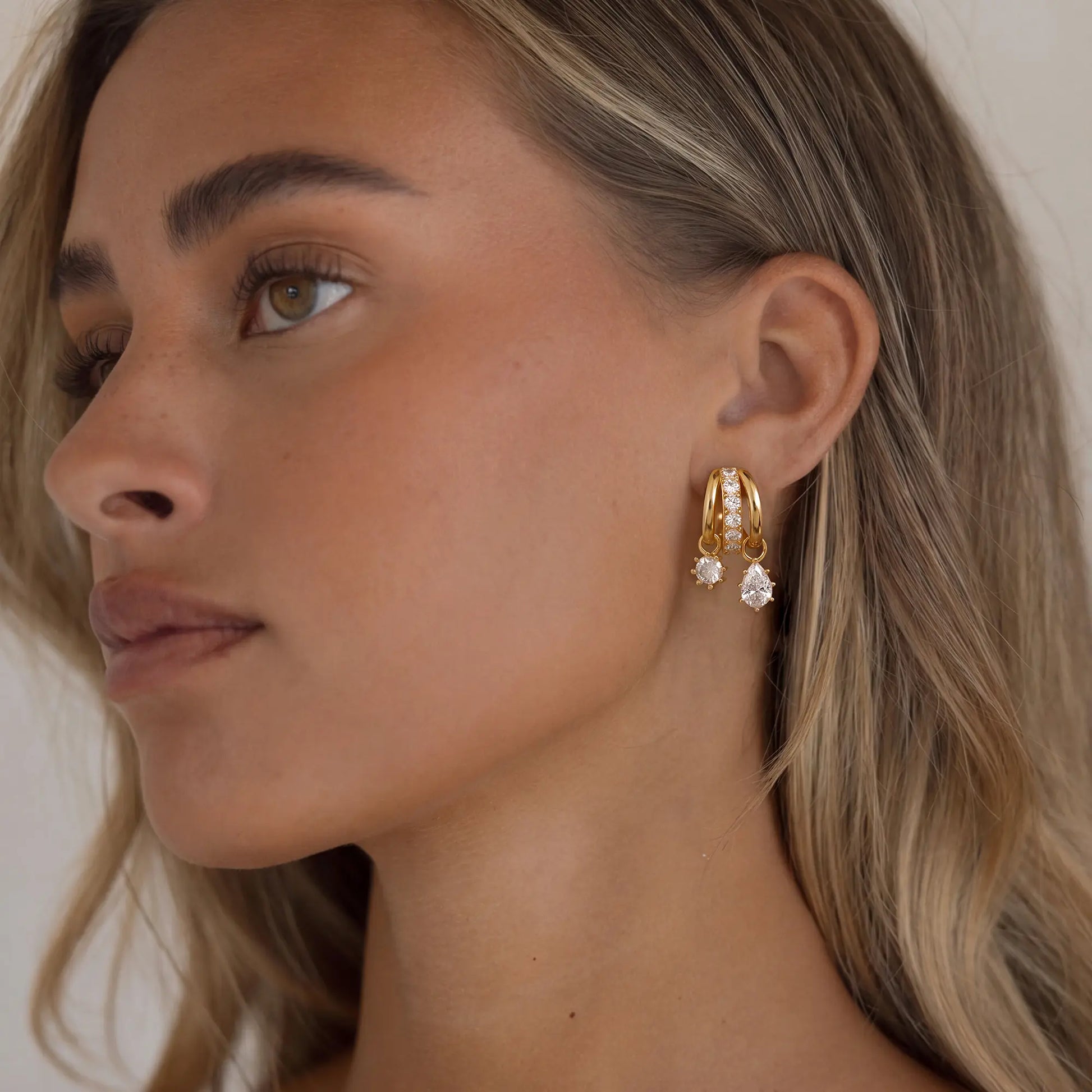 Elevate Your Style with Dearmay Asymmetrical Gold Earrings - 14K Gold Plated Elegance with Sparkling Zircon Pendant