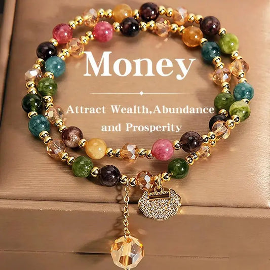Unisex Double-Strand Gemstone Beaded Bracelet - Adult Beaded Jewelry with Energy Boost, Wealth Attraction, Positivity Benefits, Luxury Look for Any Occasion, Bracelets, Inspirational Beaded Bracelet, Money Attraction Bracelet