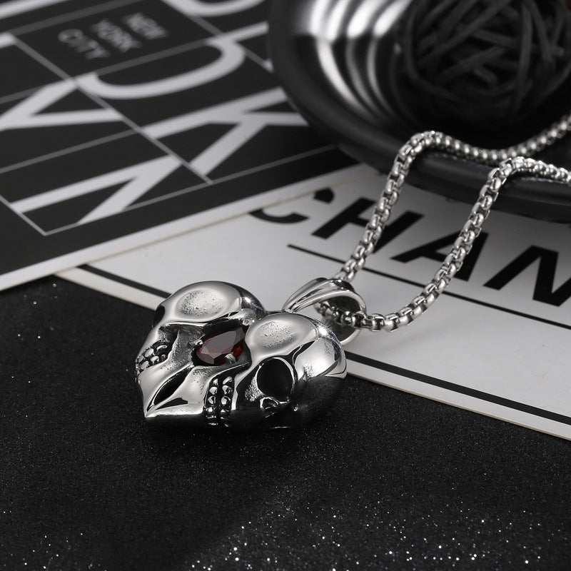 Heart-shaped Rhinestone Skull Pendant