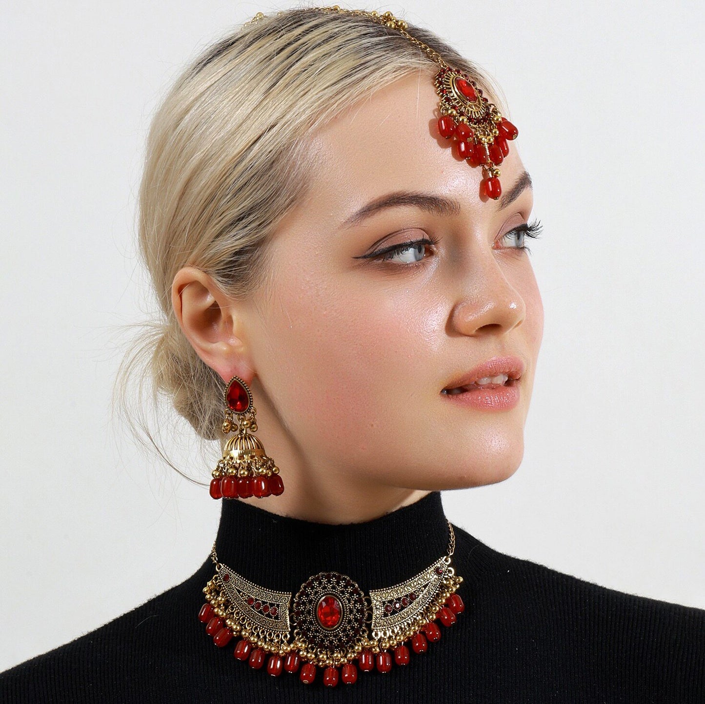 Retro Necklace, Earrings, and Headpiece