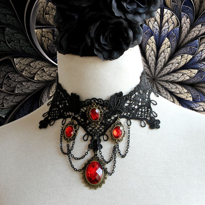 Gothic Lace Drop Necklace with Extendable Chain