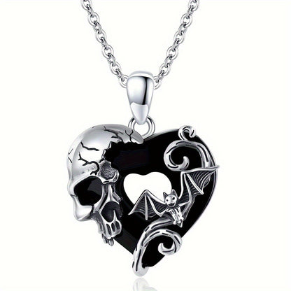 Gothic Skull Bat Oval Pendant Necklace