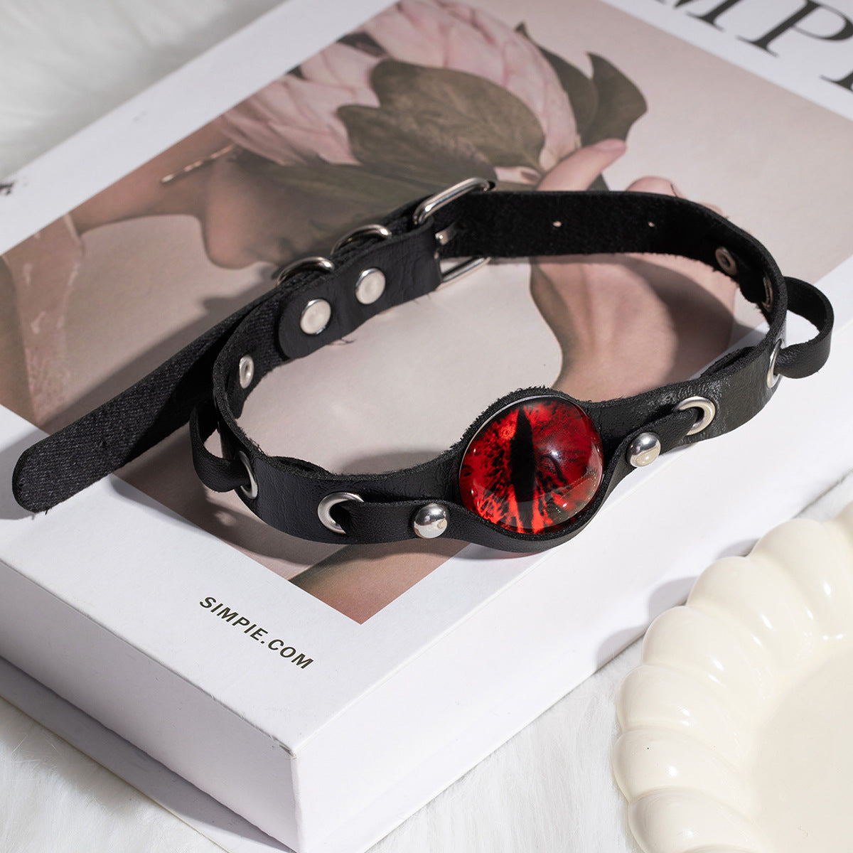 Gothic Red Eye Resin Pendant Leather Necklace