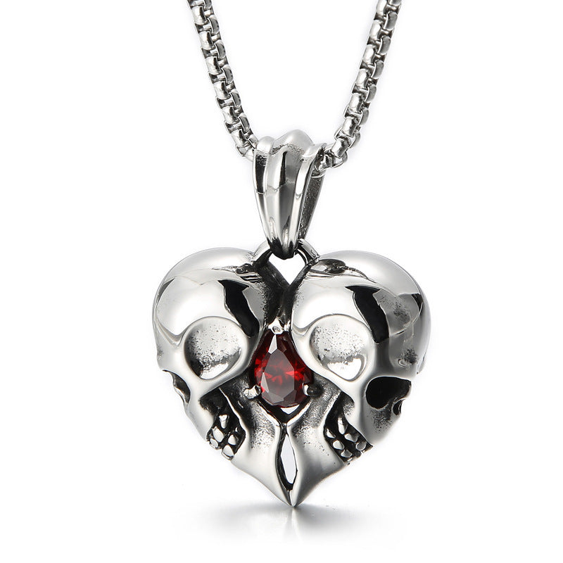 Heart-shaped Rhinestone Skull Pendant