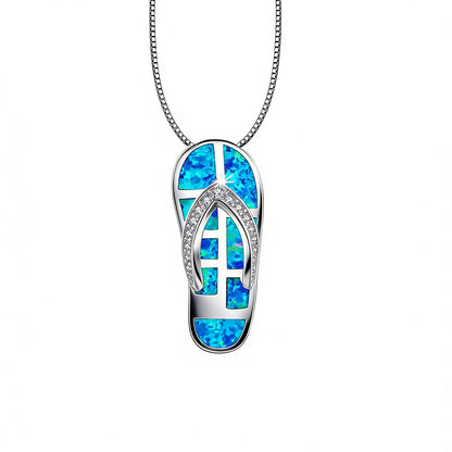Opal Flip-Flop Pendant Necklace Earrings Set Fashion Colored Gemstone Jewelry