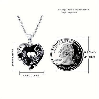 Gothic Skull Bat Oval Pendant Necklace