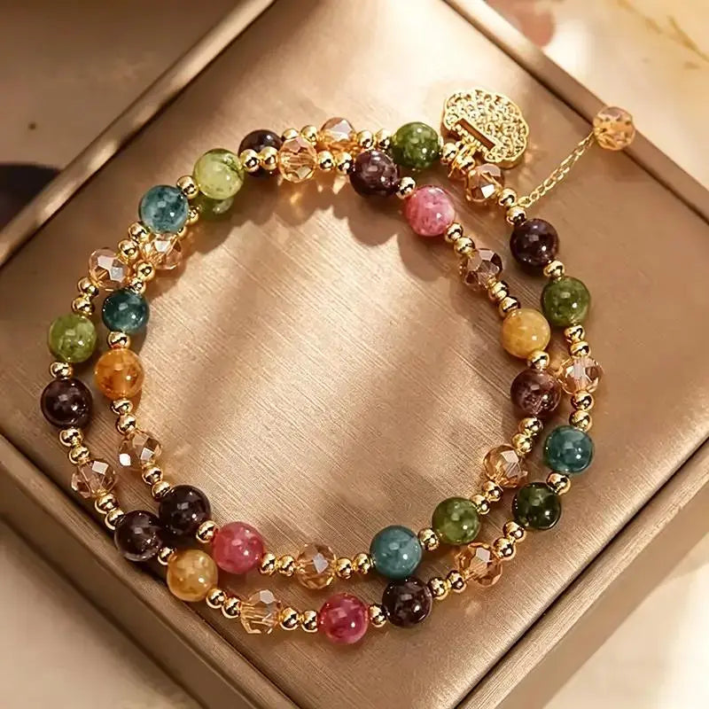 Unisex Double-Strand Gemstone Beaded Bracelet - Adult Beaded Jewelry with Energy Boost, Wealth Attraction, Positivity Benefits, Luxury Look for Any Occasion, Bracelets, Inspirational Beaded Bracelet, Money Attraction Bracelet