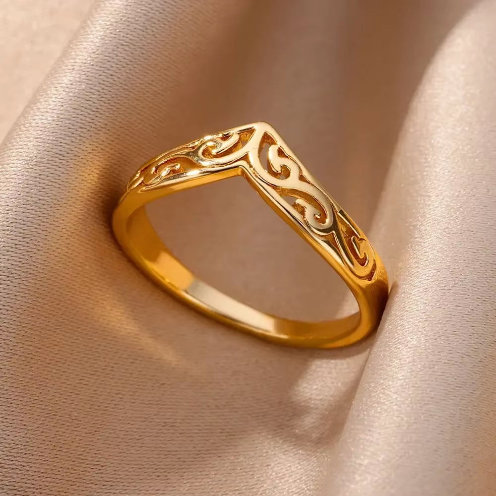 Stainless Steel Rings for Women Aesthetic Heart Gold Color Wedding Ring Vintage Waterproof Wedding Jewelry Prom Accessories Gift