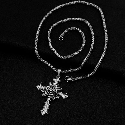 Gothic Rose Cross Titanium Steel Necklace