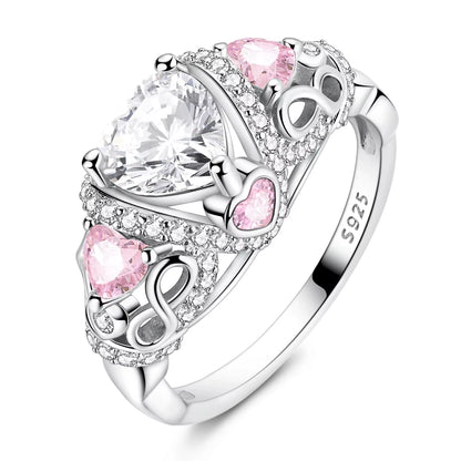 Women Silver Finger Rings for Women Original 925 Sterling Silver Cocktail Ring Geometric Cubic Zircon Heart Wedding Jewelry