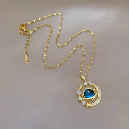 Stainless Steel Clavicle Chain Exquisite Starry Sky Planet Light Luxurious Temperament Gorgeous Necklace Star and Moon Versatile