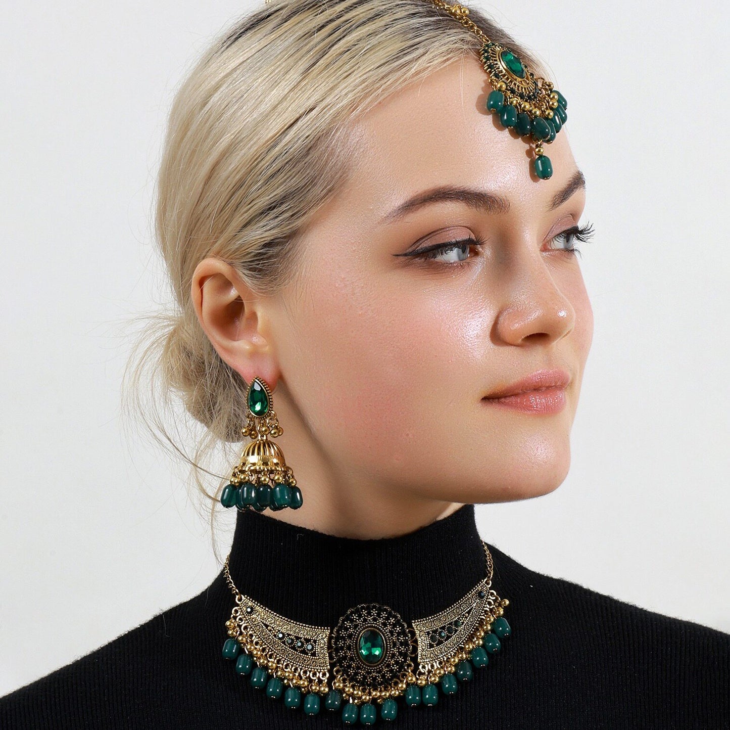 Retro Necklace, Earrings, and Headpiece