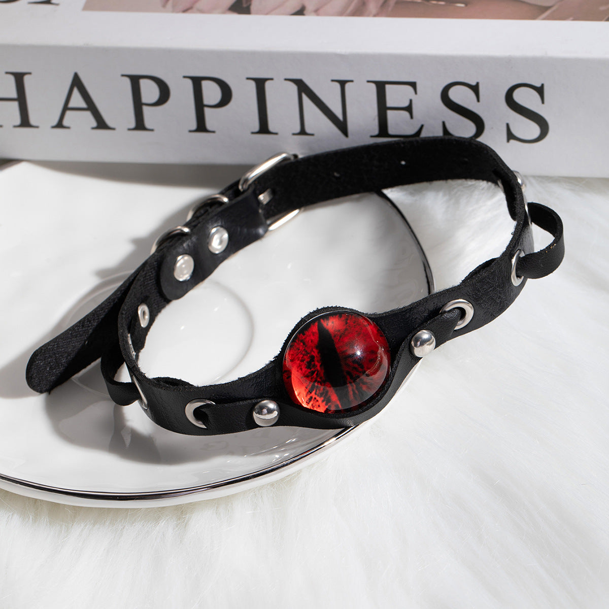 Gothic Red Eye Resin Pendant Leather Necklace