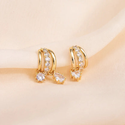 Elevate Your Style with Dearmay Asymmetrical Gold Earrings - 14K Gold Plated Elegance with Sparkling Zircon Pendant