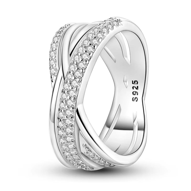 Women Silver Finger Rings for Women Original 925 Sterling Silver Cocktail Ring Geometric Cubic Zircon Heart Wedding Jewelry