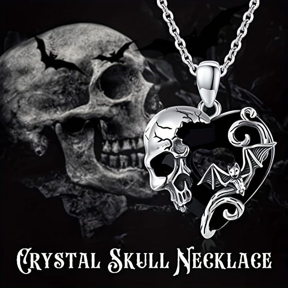 Gothic Skull Bat Oval Pendant Necklace