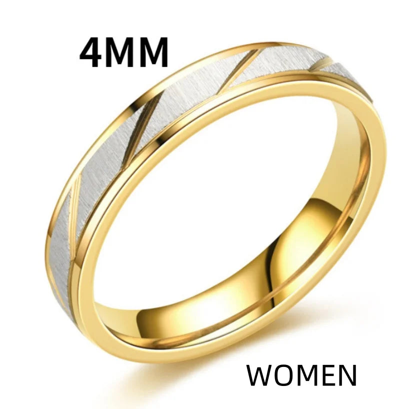Fashion Stainless Steel Gold Plated Wave Pattern Couple Ring Titanium Steel Wedding Engagement Ring Promise Ring Jewelry Gift