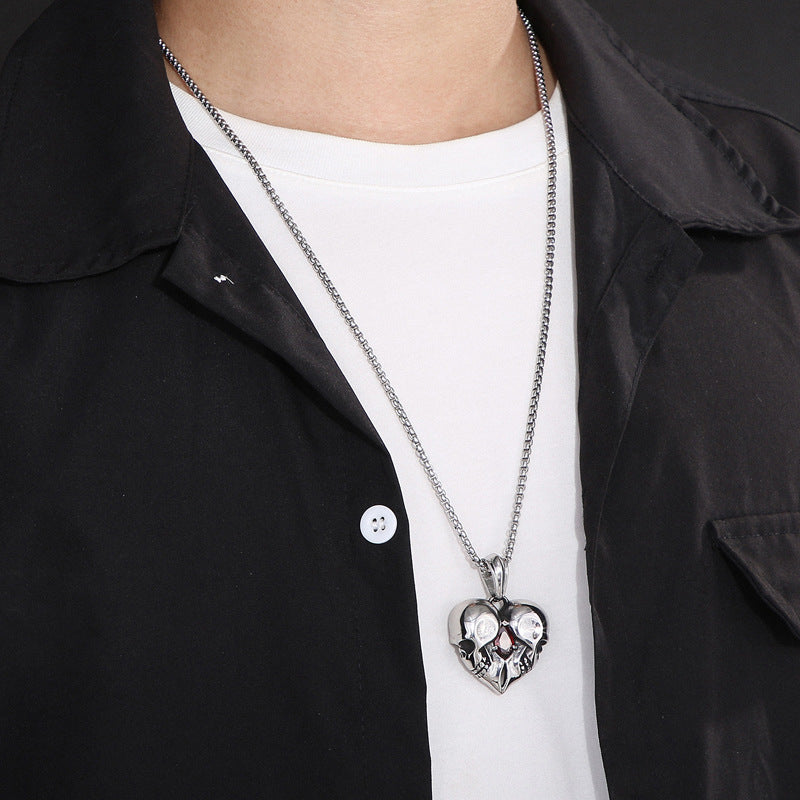 Heart-shaped Rhinestone Skull Pendant