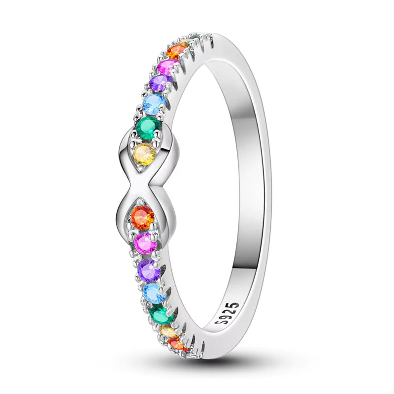 Women Silver Finger Rings for Women Original 925 Sterling Silver Cocktail Ring Geometric Cubic Zircon Heart Wedding Jewelry