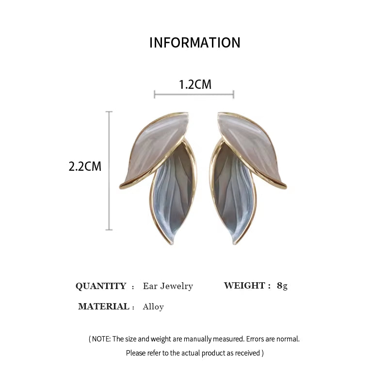 Sweet Leaf Stud Earrings for Women Fresh Blue and White Plant Ear Stud Exquisite Metal Style Earrings Elegant Jewelry Gift D